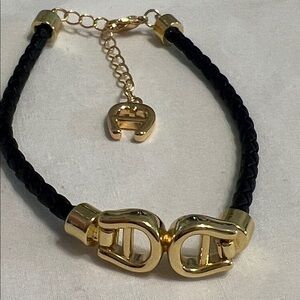Gold and Black Braided Leather Bracelet
